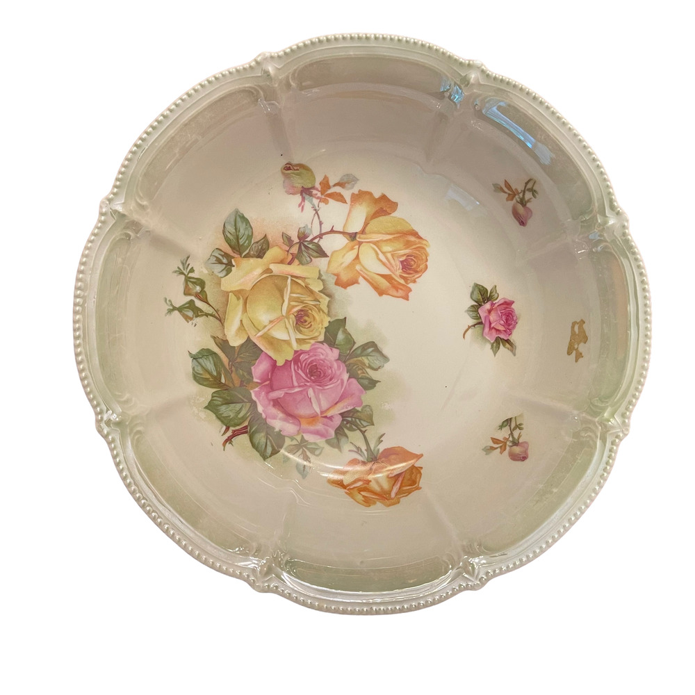 Vintage Hand Painted Serving Bowl 10.5" Made‎ In Bavaria Roses Floral Scalloped